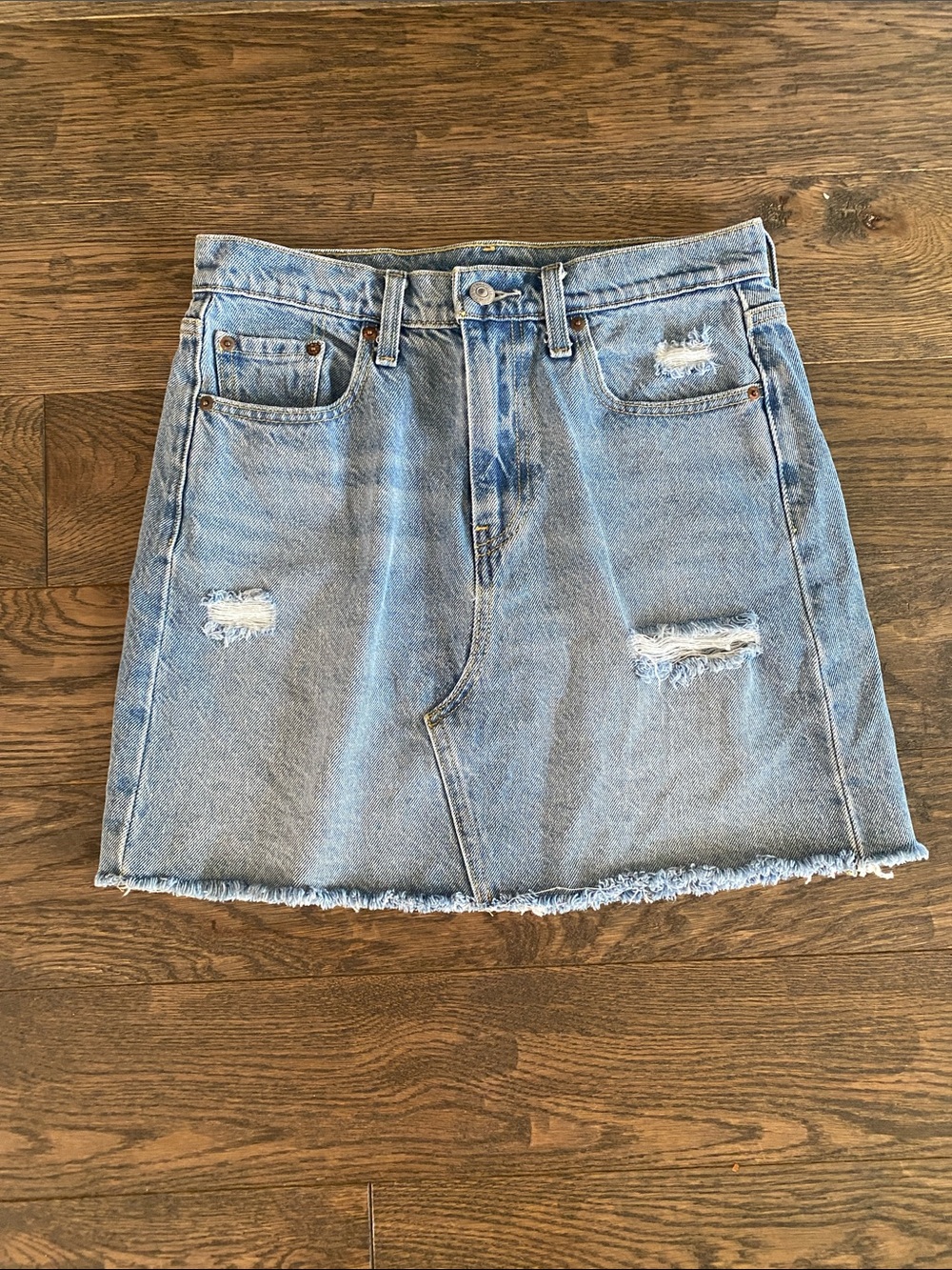 Levi's Light Blue Distressed Denim Mini Skirt
